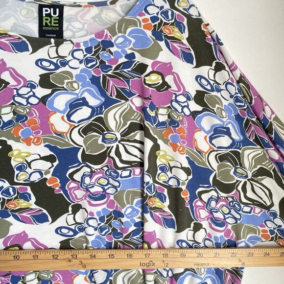 Pure Essence Top Women XL Multicolor Floral Abstract Tie Hem 3/4 Sleeve Stretch - Picture 4 of 8